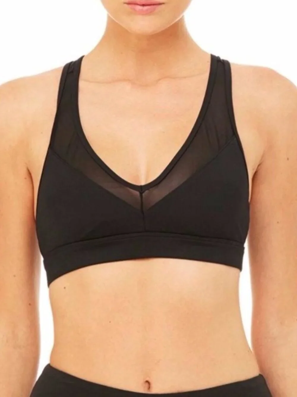 ALO YOGA Entice Sports Bra Mesh Crossback Strappy V Neck Small